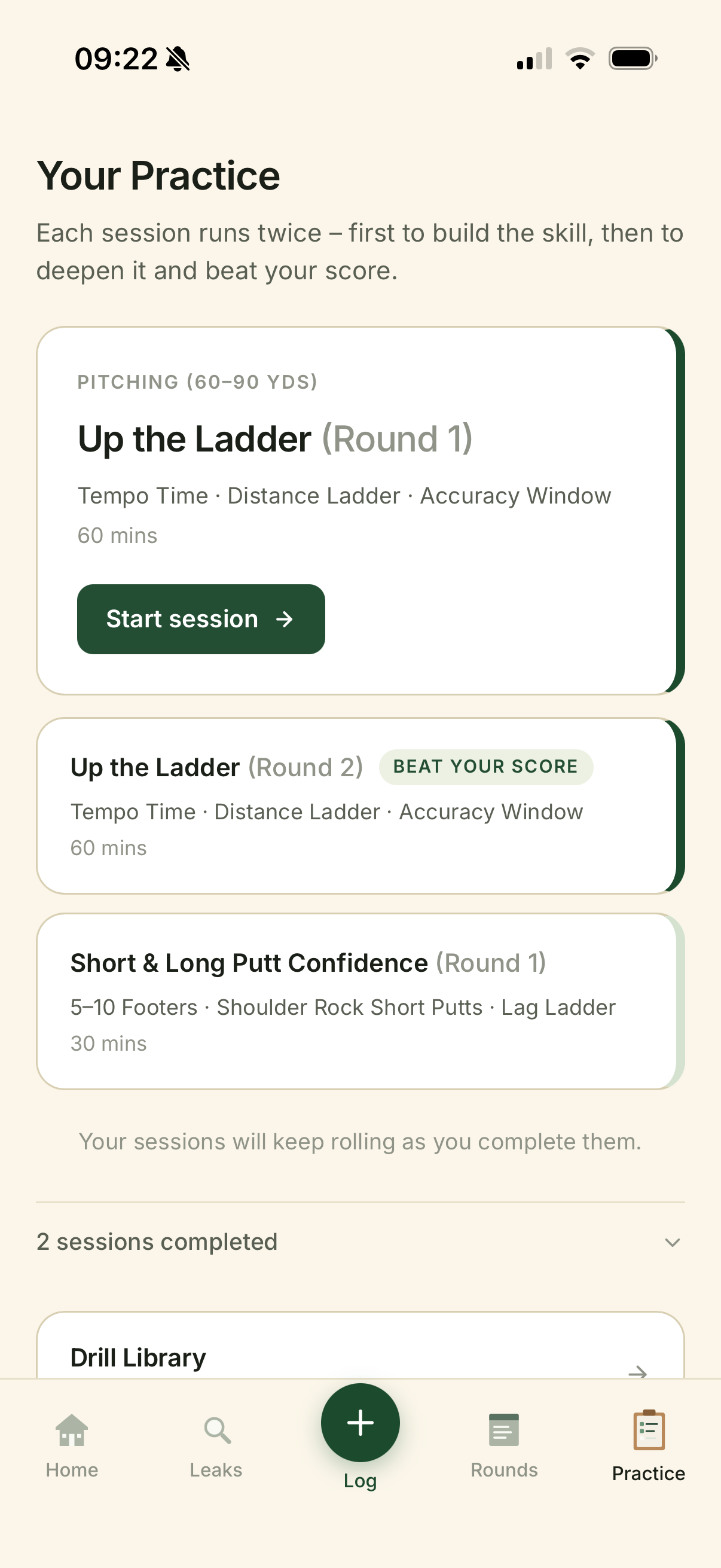 Trail Golf practice plan: targeted sessions that run twice to build then deepen the skill